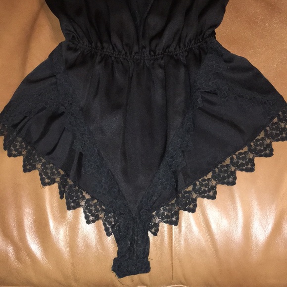 Vintage Glydons black lace trim bodysuits lingerie size S - Picture 4 of 6